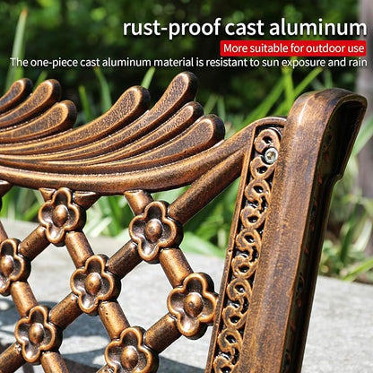 51" Outdoor Bench Garden Bench Cast Aluminum Bench with Floral Back Metal Front Porch Benches for Yard Patio Entryway Park (Red Copper)