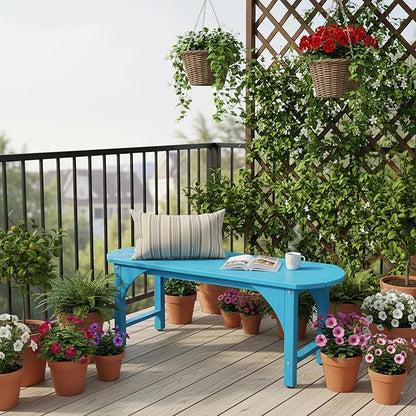 Outdoor Bench Garden Bench, HIPS 2-Person All-Weather Patio Dining Bench Outside Weatherproof Furniture for Garden, Porch & Park (Blue)