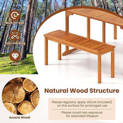 RELAX4LIFE Wood Patio Outdoor Bench - 48’’ Backless Acacia Wooden Dining Bench w/Slatted Seat, 2-Person Farmhouse Indoor Outside Furniture for Entryway Garden Park Porch Poolside, 800LBS Max Load (1)