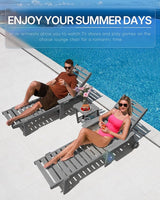 Chaise Lounge Chair Outdoor with Wheels, Oversize Patio Lounge Chairs with Wood Texture - Photo 3
