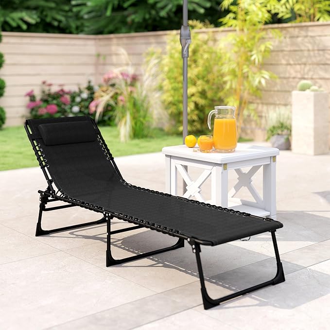 Outsunny Folding Chaise Lounge Chair, Patio Sun Tanning Chair, Outdoor Chaise Lounger with 4-Position Reclining Back - Photo 7