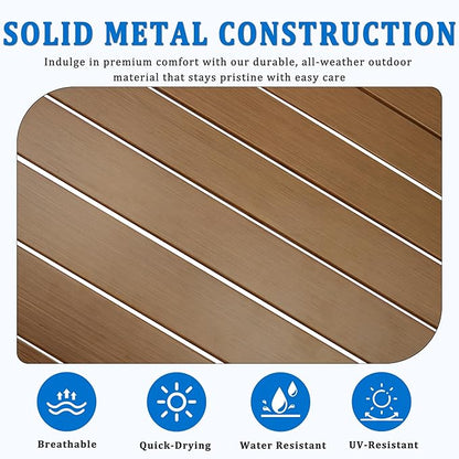 27.5'' Outdoor Patio Table with Storage Shelf, Heavy Duty 400lbs Capacity Round Metal Garden Table, All-Weather Walnut Tabletop for Deck, Balcony, Bistro, 2-4 Person
