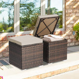 Tangkula 2 Pieces Patio Ottomans, Patiojoy Hand-Woven PE Rattan Side Table with Removable Cushion & Hidden Storage Space - Photo 4