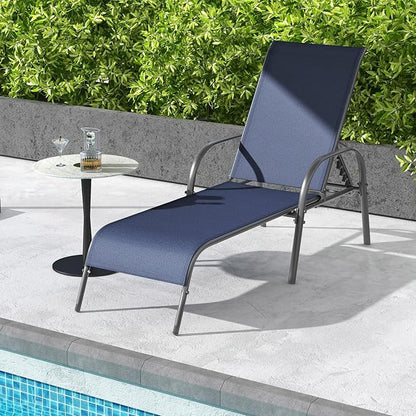 Giantex 2 Pack Patio Lounge Chair, Outdoor Chaise Lounge with 5 Adjustable Backrest, Sturdy Steel Frame, Sunbathing Recliner, Beach Chair, Tanning Chair for Outside, Yard, Balcony, Pool Chairs, Navy