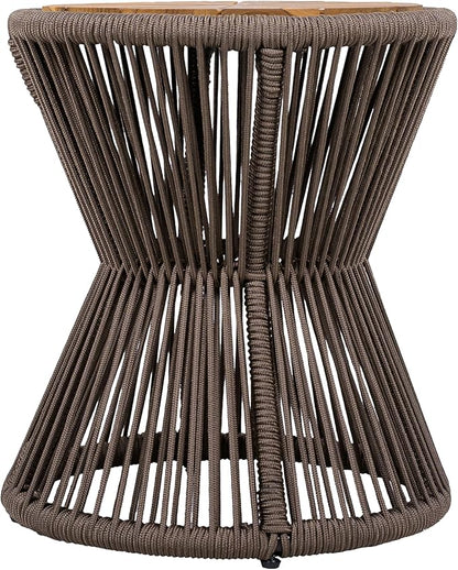 Christopher Knight Home Nara 18.9" Acacia Wood Outdoor Side Table, Hourglass Shaped with Metal Frame+Woven Rope, Outdoor Coffee Table, Garden Plant Stand Indoor, No Assembly Needed, Dark Grey+Teak