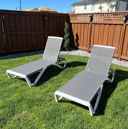 Domi Outdoor Chaise Lounge, Adjustable Aluminum Patio Lounge, Plastic Pool Lounge Chair for Deck Lawn Backyard (1 Grey Chair W/O Table)