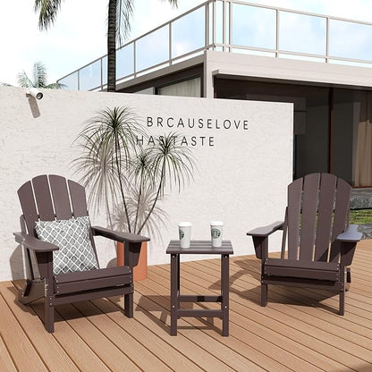 WO WESTIN OUTDOOR HDPE Laguna 3PC Outdoor Poly Adirondack Chair Set with Side Table, Dark Brown