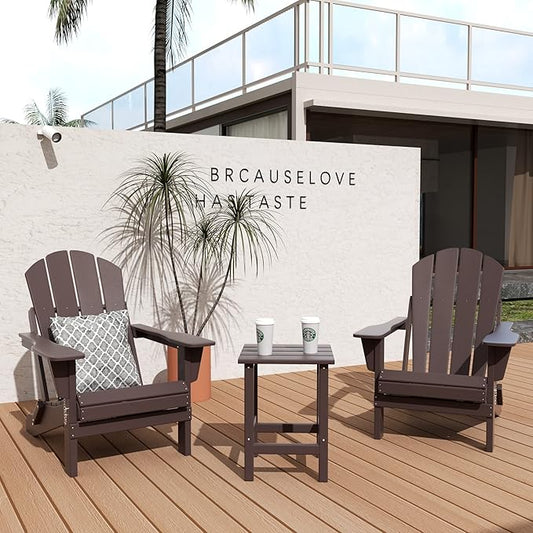 WO WESTIN OUTDOOR HDPE Laguna 3PC Outdoor Poly Adirondack Chair Set with Side Table, Dark Brown