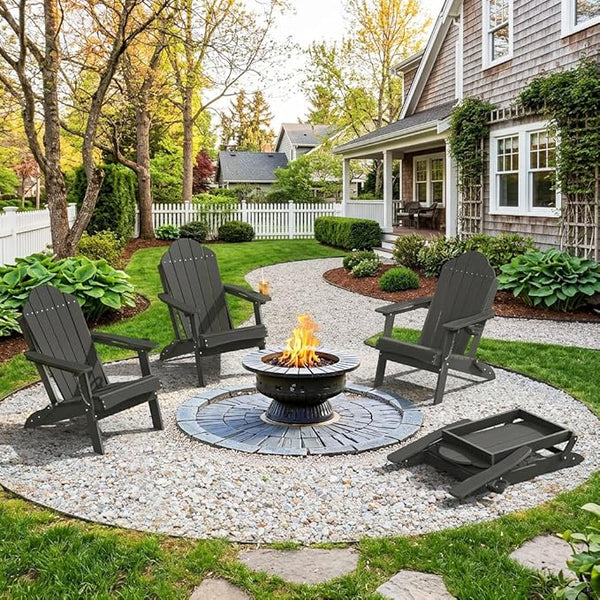 LUE BONA HDPE Folding Adirondack Chairs Set of 4 - Weather Resistant Seating with Cup Holder for Patio, Fire Pit - Photo 1
