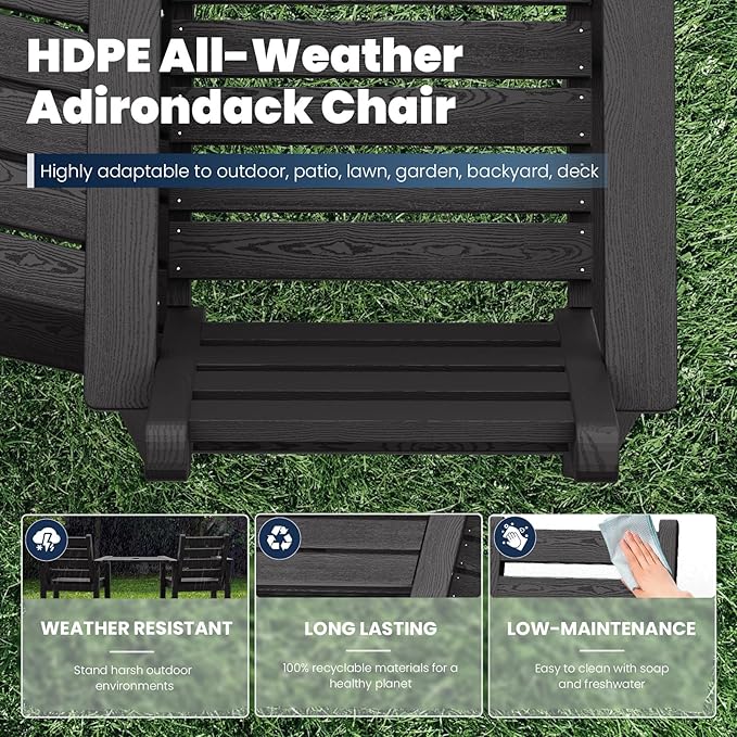 PLUUV Tall Adirondack Chairs Set of 2, All Weather HDPE Poly Bar Height Balcony Adirondack Chair with Removable Double Connecting Trays, Outdoor Adirondack Barstools for Deck, Patio, Yard, Pool, Lawn