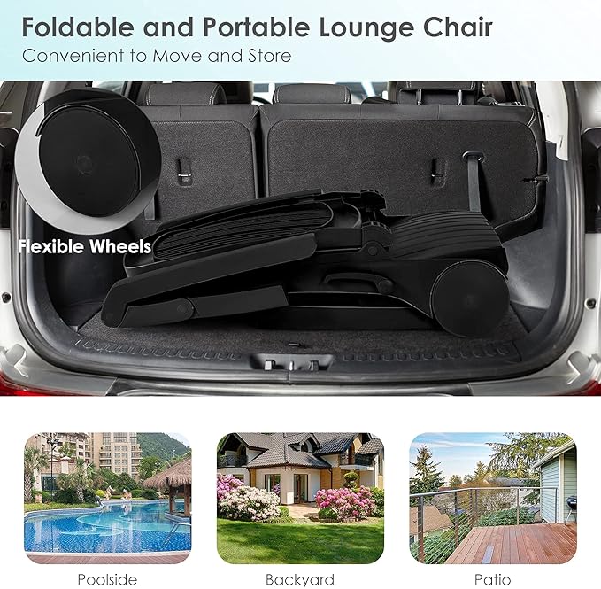 Tangkula Outdoor Chaise Lounge Chair, 5-Position Adjustable Recliner with Storage Box and Flexible Wheels - Photo 7
