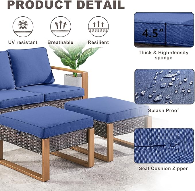 Rilyson Outdoor Ottoman Wicker Patio Footrest - 2 Piece Wicker Footrest Footstools Set with Sturdy Frame - Photo 2