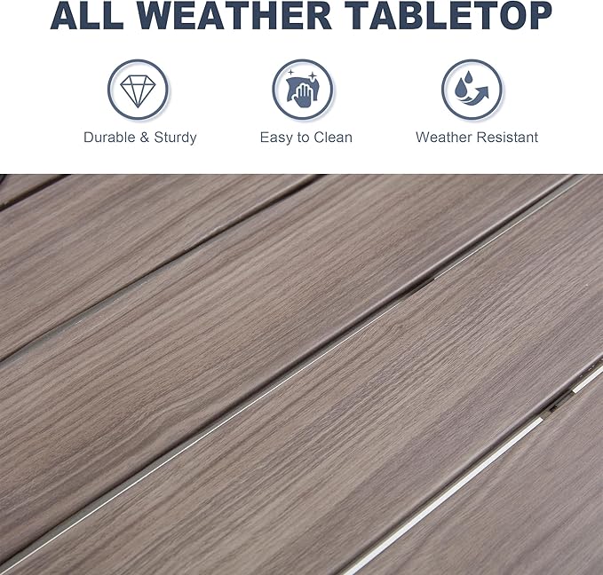 VICLLAX Outdoor Patio Dining Table for 4, Metal Square Patio Table with Umbrella Hole for Backyard Porch, Grey 40.2" - Photo 7