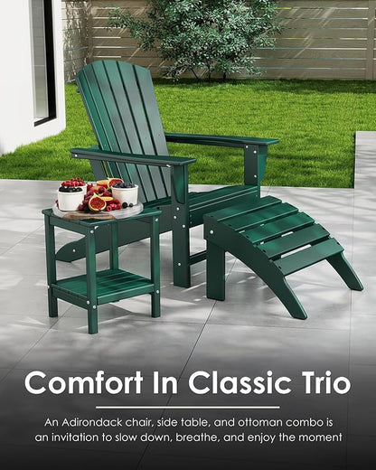 GREENVINES Adirondack Chairs Set of 4 | HDPE Plastic | Oversized Fire Pit Chair | All Weather | Forest | Poly Lumber | for Outdoor Deck Backyard Patio Garden