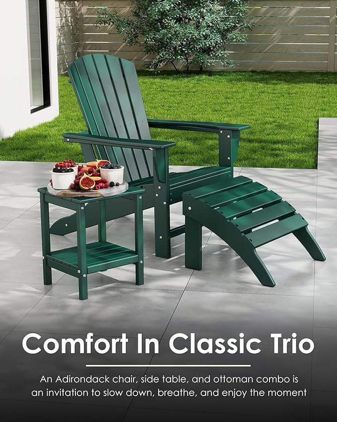 GREENVINES Adirondack Chairs Set of 6 | HDPE Plastic | All Weather | Oversized Fire Pit Chair | Forest | Poly Lumber | for Outdoor Deck Backyard Patio Garden