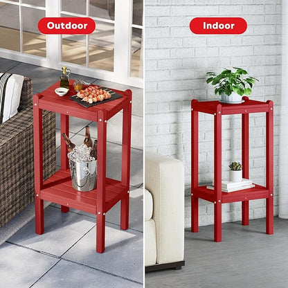 Costaelm Outdoor Side Table, 2-Tier Small Patio Coffee Tables for Outside, Outdoor End Tables for Patio, Adirondack Side Table for Outside for Pool, Porch, Garden, Red