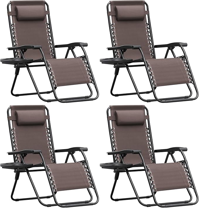 Homall Zero Gravity Chair Patio Folding Lawn Outdoor Lounge Gravity Camp Reclining Lounge Chair with Cup Holder Pillows - Photo 1
