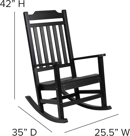 Flash Furniture Set of 2 Winston All-Weather Rocking Chair in Black Faux Wood