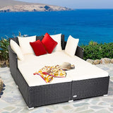 COSTWAY Outdoor Patio Rattan Daybed, Sponge Cushioned Loveseat Sofa with 4 Pillows, Wicker Furniture Sunbed for Balcony - Photo 2