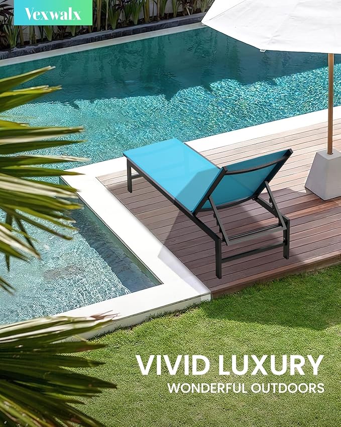 Outdoor Lounge Chairs Set of 2, Aluminum Patio Chaise Lounge Chairs with 5-Position Recliner - Photo 2