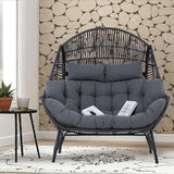 IRONCK Double Egg Chair Outdoor, 2 Person Wicker Lounge Chair, Oversized Thickened Padded Cushions and Headrests - Photo 8
