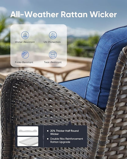 Outdoor Rocking Chairs Set of 2-Patio Table and Chairs Set Outdoor Conversation Furniture Sets for Deck Porch Garden Balcony Poolside-Brown/Blue