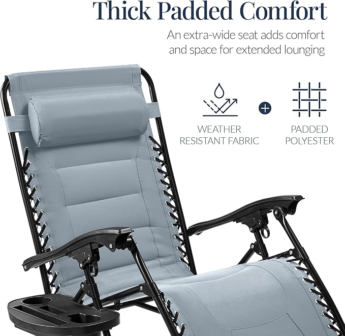 Best Choice Products Oversized Padded Zero Gravity Chair, Folding Outdoor Patio Recliner - Photo 4