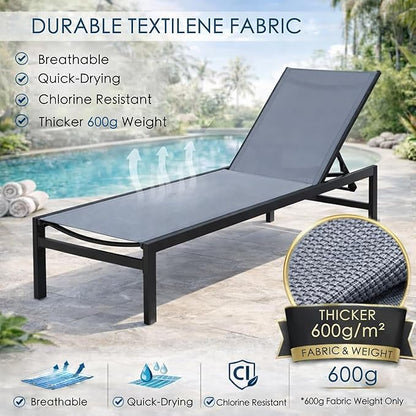 Kozyard Outdoor Chaise Lounge, Aluminum Frame and Textilene Fabric, Adjustable Reclining Patio Lounger for Poolside, Sunbathing & Backyard (Gray)