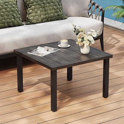 ONBRILL Small Outdoor Coffee Table, 28 Inch Square Patio Coffee Table, Metal Coffee Table for Porch, Backyard, Poolside, Balcony - Brown