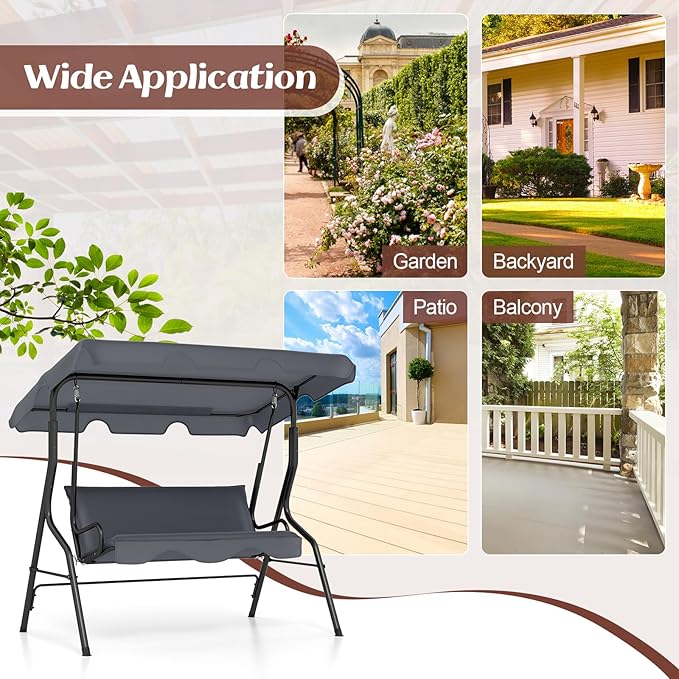 Tangkula 3 Person Porch Swing, Patio Swing with Removable Cushion & Powder-Coated Steel Frame - Photo 8