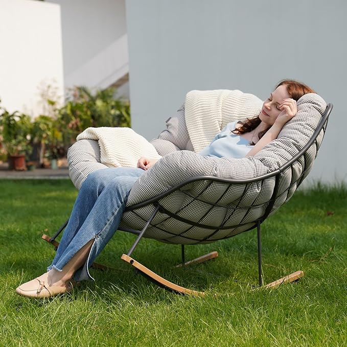 Grand patio Outdoor Rocking Chair with 2 Cushions, E-Coated Papasan Rocking Chair with Cushion - Photo 7