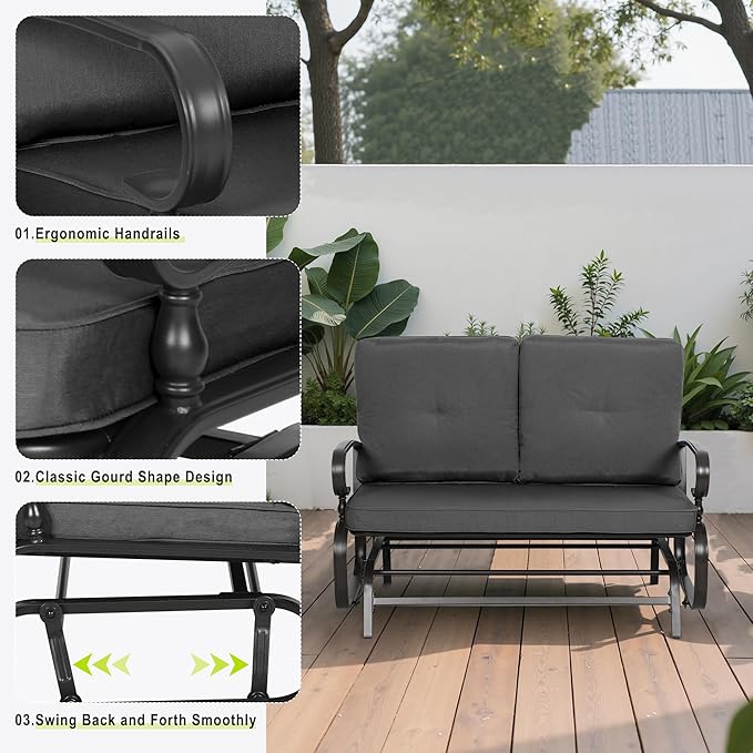 Outdoor Bench Patio Swing Glider Loveseat 2 Seats Rocking Chair - Photo 8