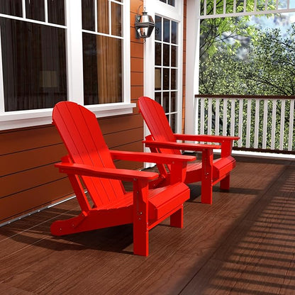 WO WESTIN OUTDOOR HDPE Laguna Outdoor Folding Poly Adirondack Chair (Set of 2), Red