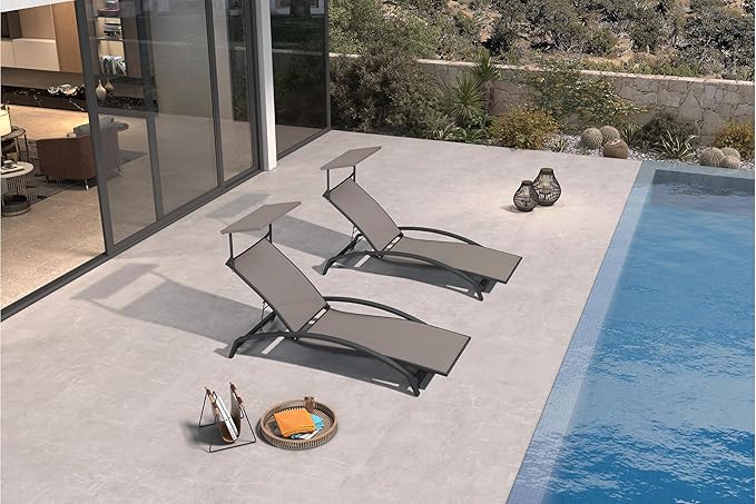 PURPLE LEAF Patio Lounge Chair with Canopy Shade Outdoor Chaise Lounge Chair Set of 2 for Lawn Poolside Backyard - Photo 2