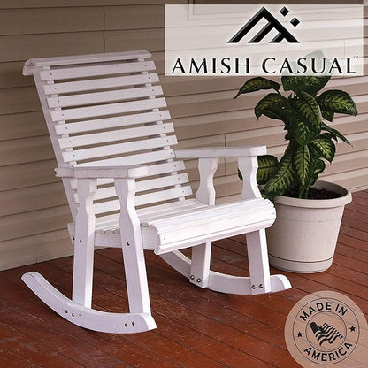 Amish Heavy Duty 600 Lb Roll Back Pressure Treated Rocking Chair (Semi-Solid White Stain)