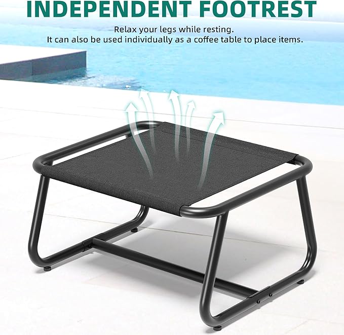 YITAHOME Patio Lounge Chair with Ottoman, Oversized Papasan Chair, Versatile Indoor/Outdoor Textilene Lounge with Metal Handrail and Footstool, Ideal for Living Room, Porch, Backyard or Garden