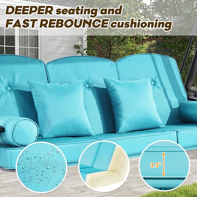 3 in 1 Outdoor Porch Swing with Adjustable Canopy, 3 Seat Outdoor Swing for Adults - Photo 5