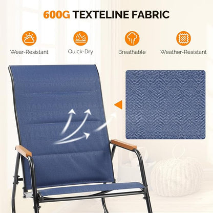 VINGLI Outdoor Rocking Chair, 450lbs Capacity Portable Outdoor Rocker with Footrest, Hard Armrests, Pillow, All Weather Porch Rocker for Garden, Living Room, Patio, Lawn (Blue, Without footrest)