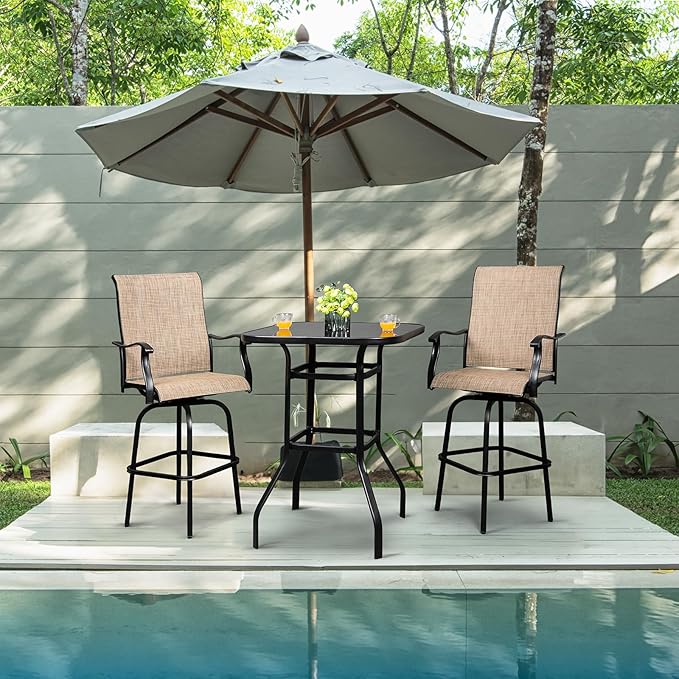 VINGLI 32" Outdoor Patio Bar Height Table, Square Tempered Glass Metal Table for Patio, Backyard - Photo 2