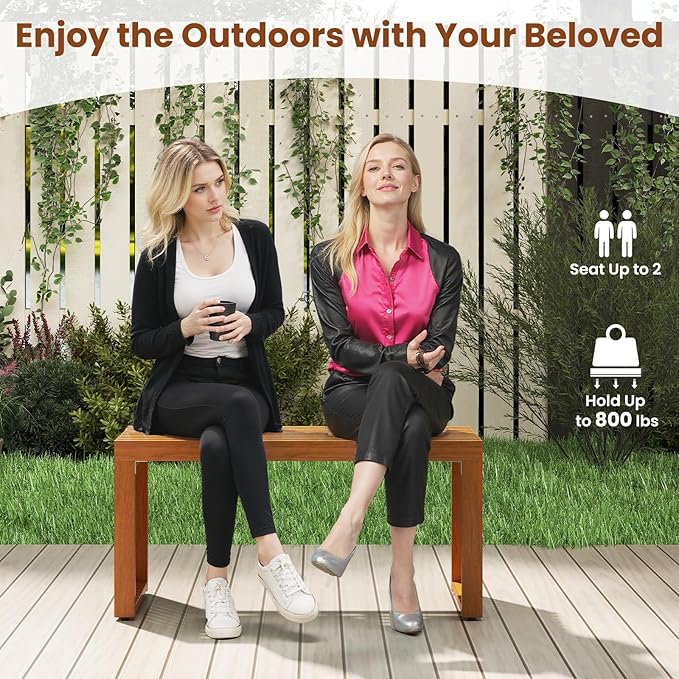 RELAX4LIFE 2-Person Wooden Outdoor Bench - 36’’ Acacia Wood Backless Patio Garden Bench w/Slatted Seat, Indoor Outside Dining Loveseat Furniture for Entryway Park Porch, 800LBS Weight Capacity (2)
