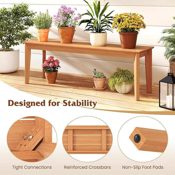 Tangkula 55" Teak Wood Outdoor Bench Set of 2, 3-Person Backless Patio Dining Bench with 880 LBS Weight Capacity, Outdoor Patio Bench Seat for Garden, Front Porch and Backyard