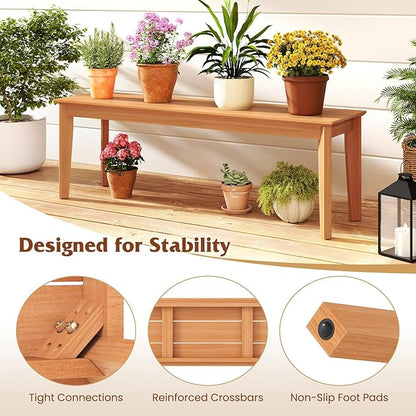 Tangkula 55" Teak Wood Outdoor Bench Set of 2, 3-Person Backless Patio Dining Bench with 880 LBS Weight Capacity, Outdoor Patio Bench Seat for Garden, Front Porch and Backyard