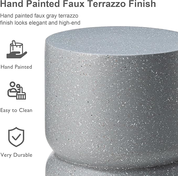 Giltzhome Antique Decorative Garden Stool Set of 2, 17.25" H Heavy Duty Faux Terrazzo Accent Table Side Table Planter Stand for Garden Patio Lawn Home Indoor Outdoor, Grey