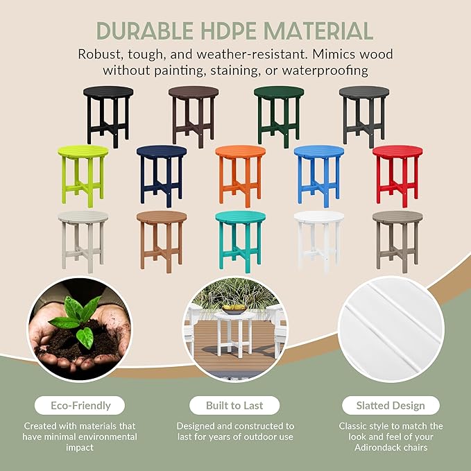 WestinTrends Dylan Adirondack Round Outdoor Side Table, White - Photo 6