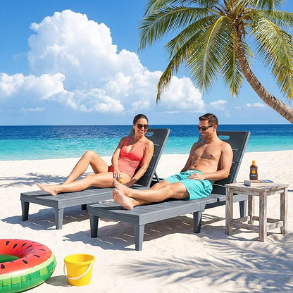Greesum Outdoor Chaise Lounge Chair Set of 2, Waterproof 5-Position Adjustable PP Sun Loungers for Patio, Poolside, and Beach Sunbathing, Gray