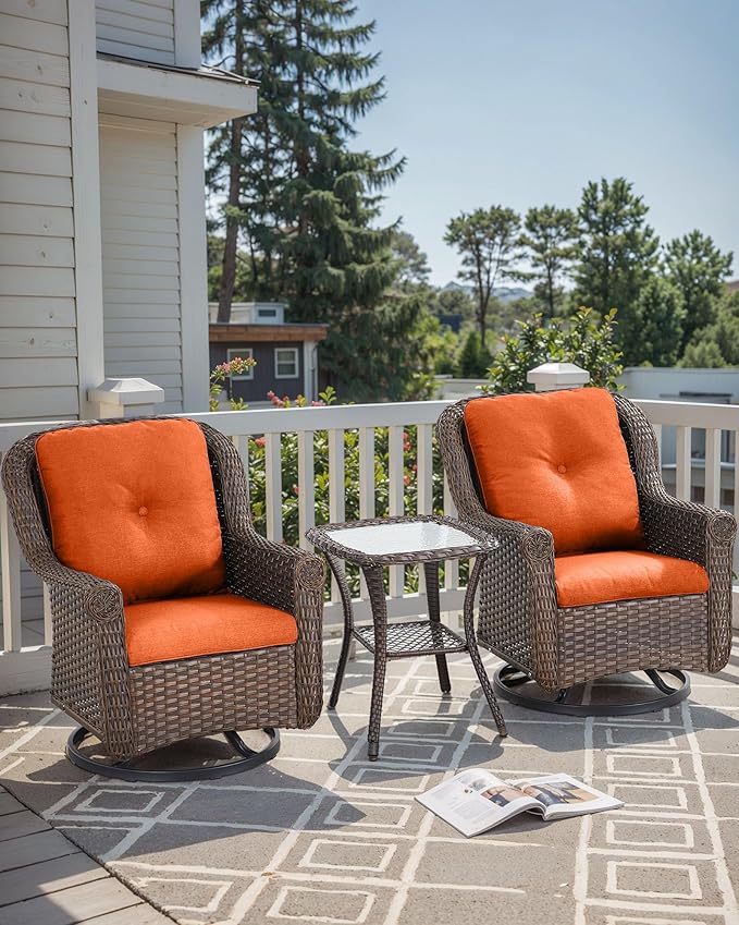 Patio Chairs Outdoor Swivel Glider - Set of 2 High Back Outside Brown Wicker Rattan Rocking Chair with Zippered Cushion - Photo 6