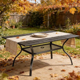 VINGLI 59" Rectangle Patio Table for 6, Metal Outdoor Dining Table with Umbrella Hole - Photo 7