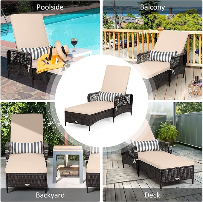 Tangkula Wicker Chaise Lounge Outdoor, Patio Rattan Reclining Chaise with 6-Gear Adjustable Backrest - Photo 8