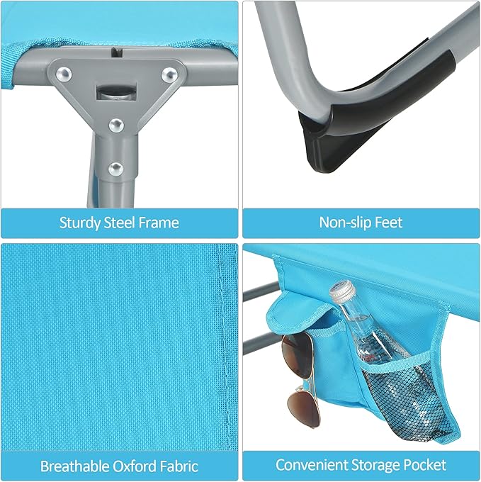 Tangkula Tanning Chair with Face Hole, Patio Folding Adjustable Reclining Beach Sunbathing Lounge Chair with Side Pocket - Photo 8