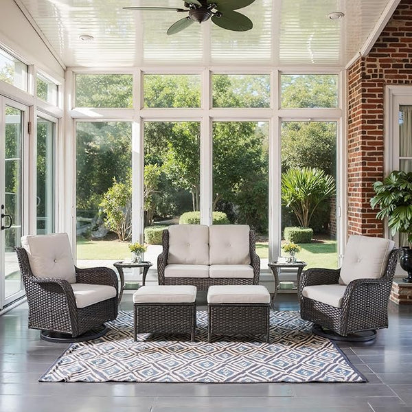 Belord 7 Piece Wicker Patio Furniture Set, Outdoor Swivel Rocker Chairs Set of 2 with Ottomans and Loveseat - Photo 1
